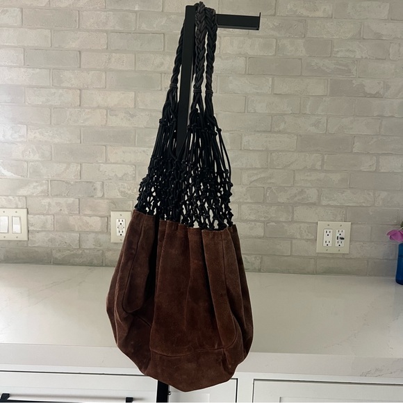Anthropologie 100% Suede Leather Hobo Market Net Bag Tote Purse - Picture 2 of 4